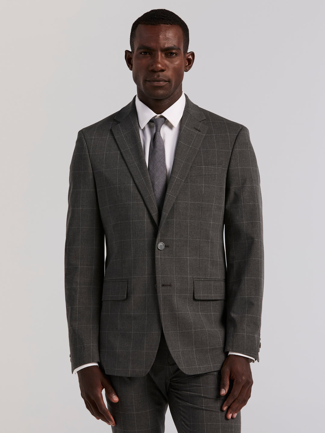 Grey Windowpane Slim Fit Suit Jacket (Grey) 