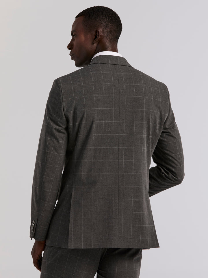 Grey Windowpane Slim Fit Suit Jacket (Grey) 