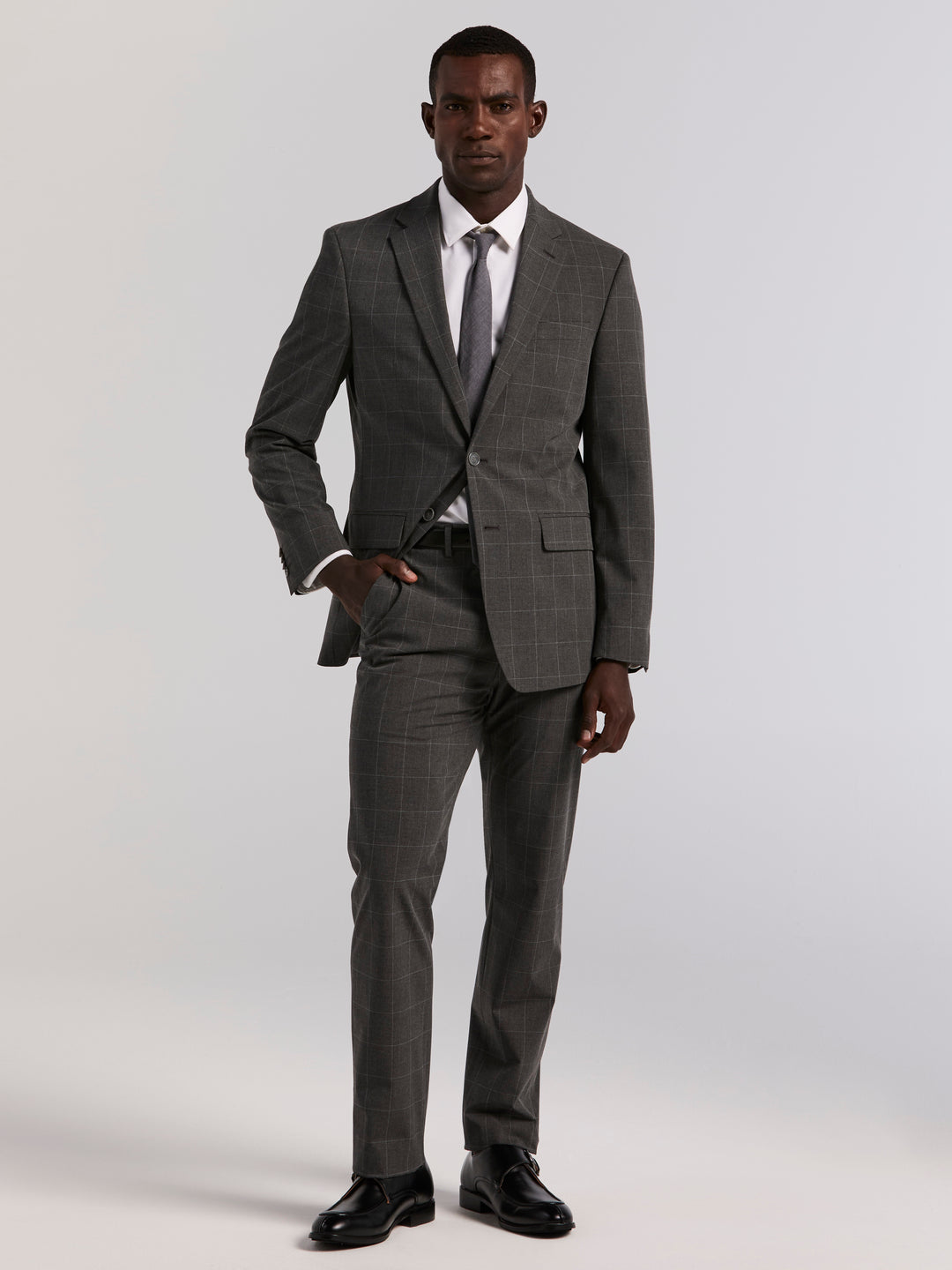 Grey Windowpane Slim Fit Suit Jacket (Grey) 