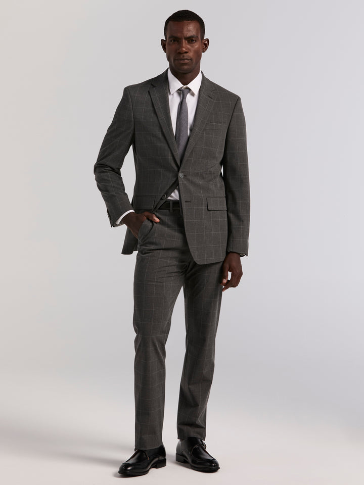 Grey Windowpane Slim Fit Suit Jacket (Grey) 