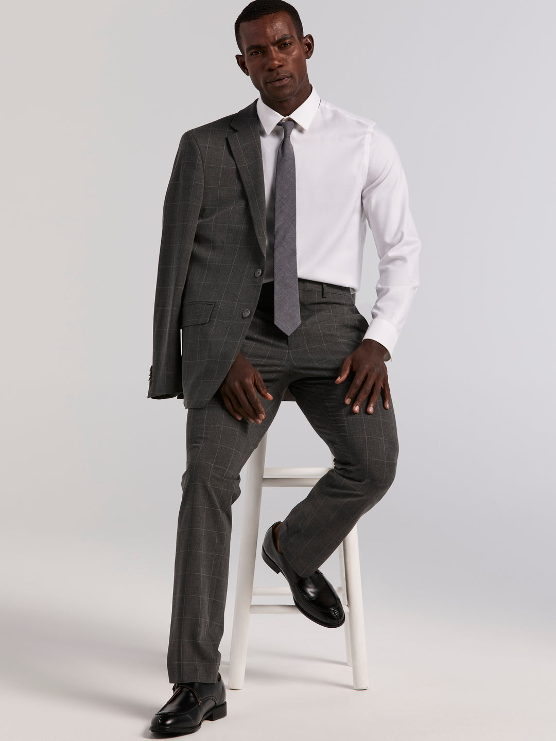 Grey Windowpane Slim Fit Suit Jacket (Grey) 