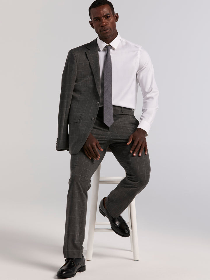 Grey Windowpane Slim Fit Suit Jacket (Grey) 