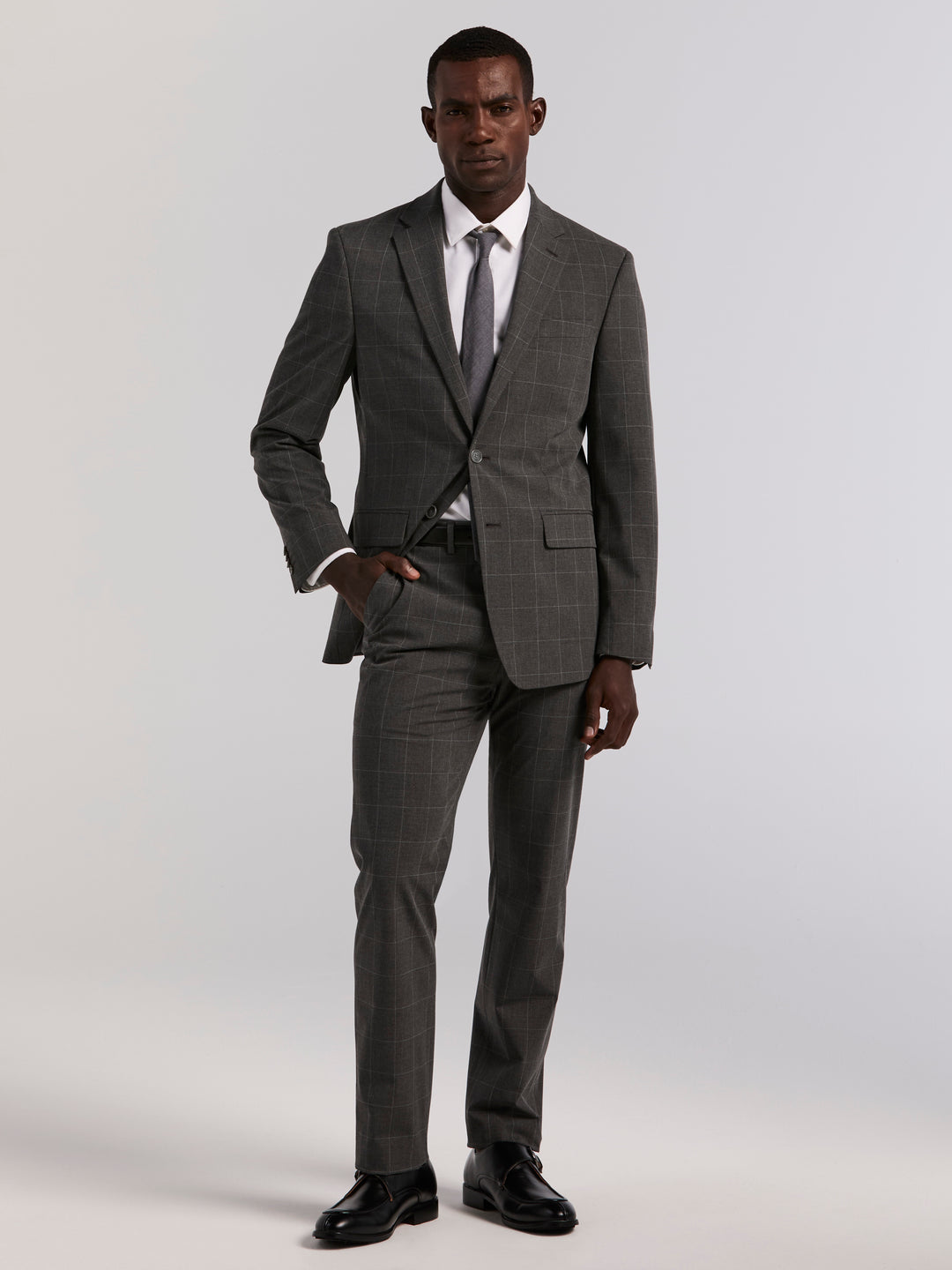 Slim Grey Windowpane Suit Pant (Grey) 