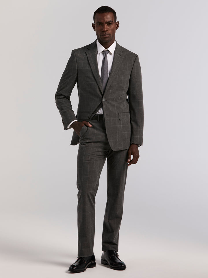 Slim Grey Windowpane Suit Pant (Grey) 