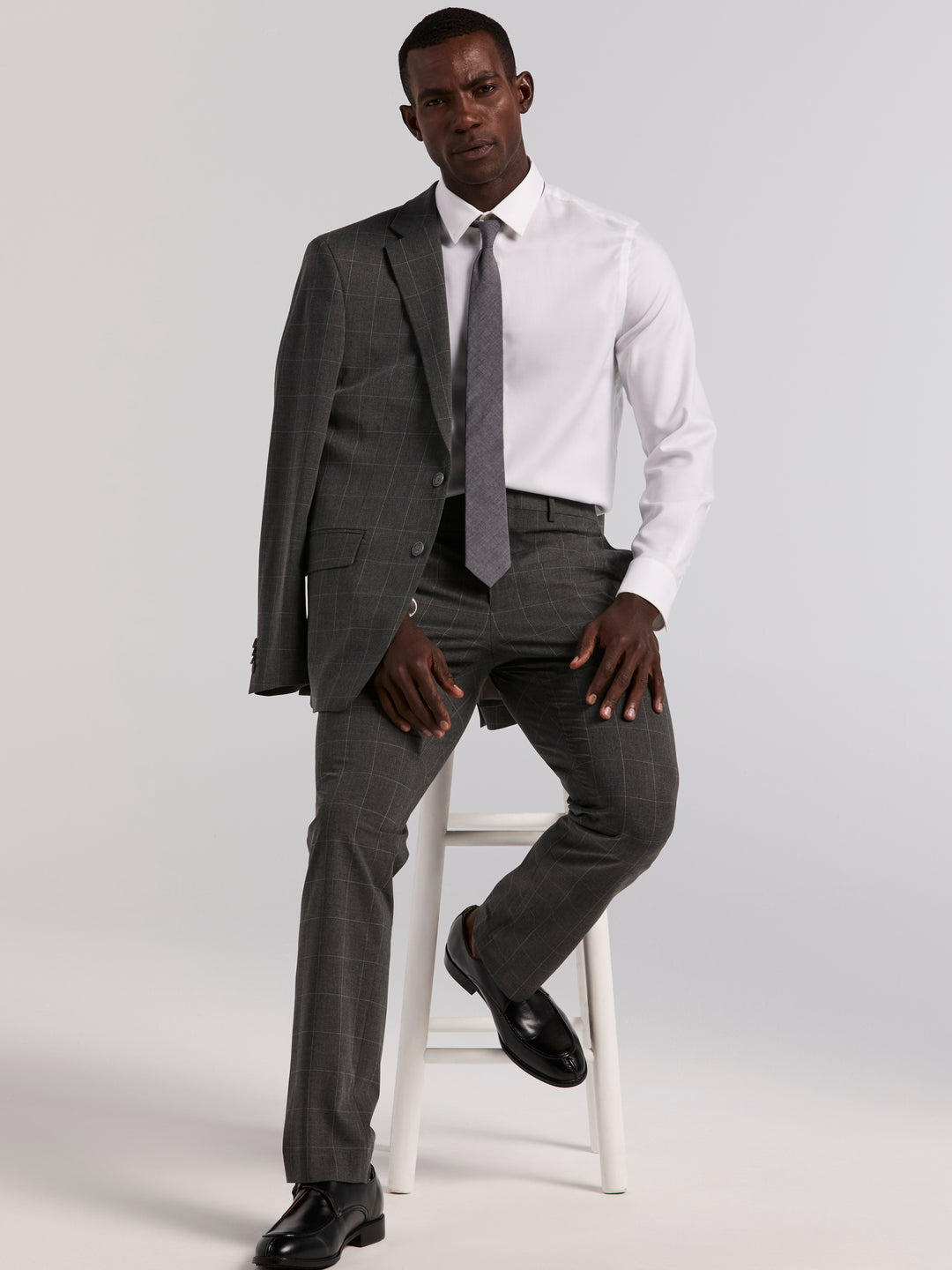 Slim Grey Windowpane Suit Pant (Grey) 