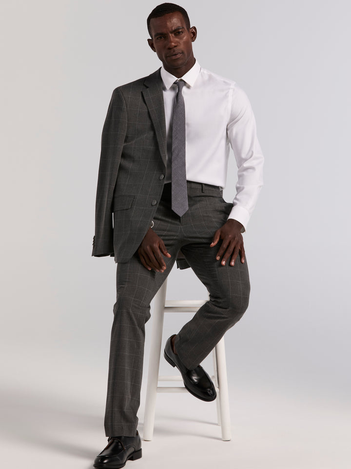 Slim Grey Windowpane Suit Pant (Grey) 