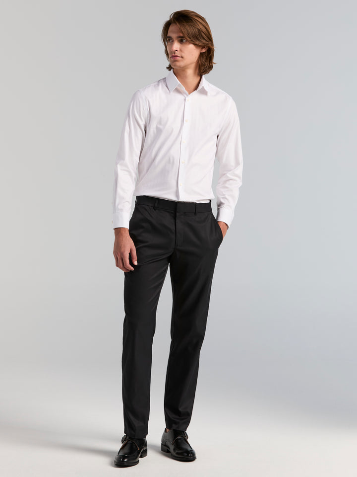Cotton Herringbone Slim Fit Long Sleeve Dress Shirt (Bright White) 