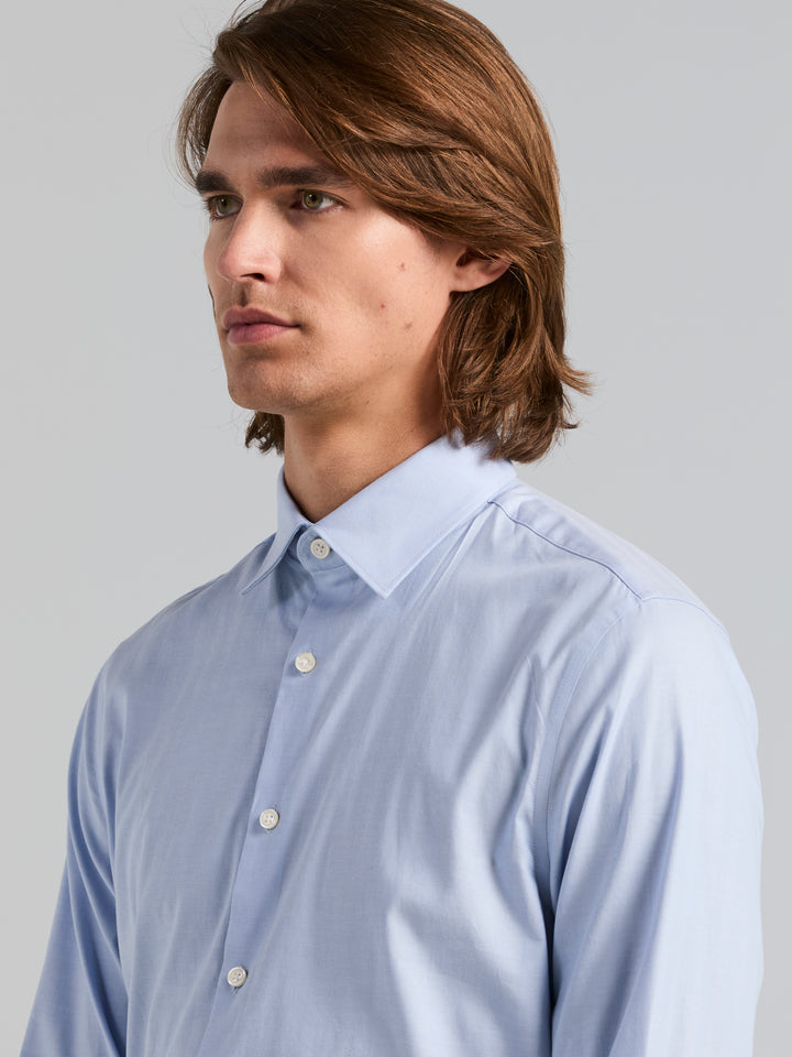 Cotton Herringbone Slim Fit Long Sleeve Dress Shirt (Bel Air Blue) 