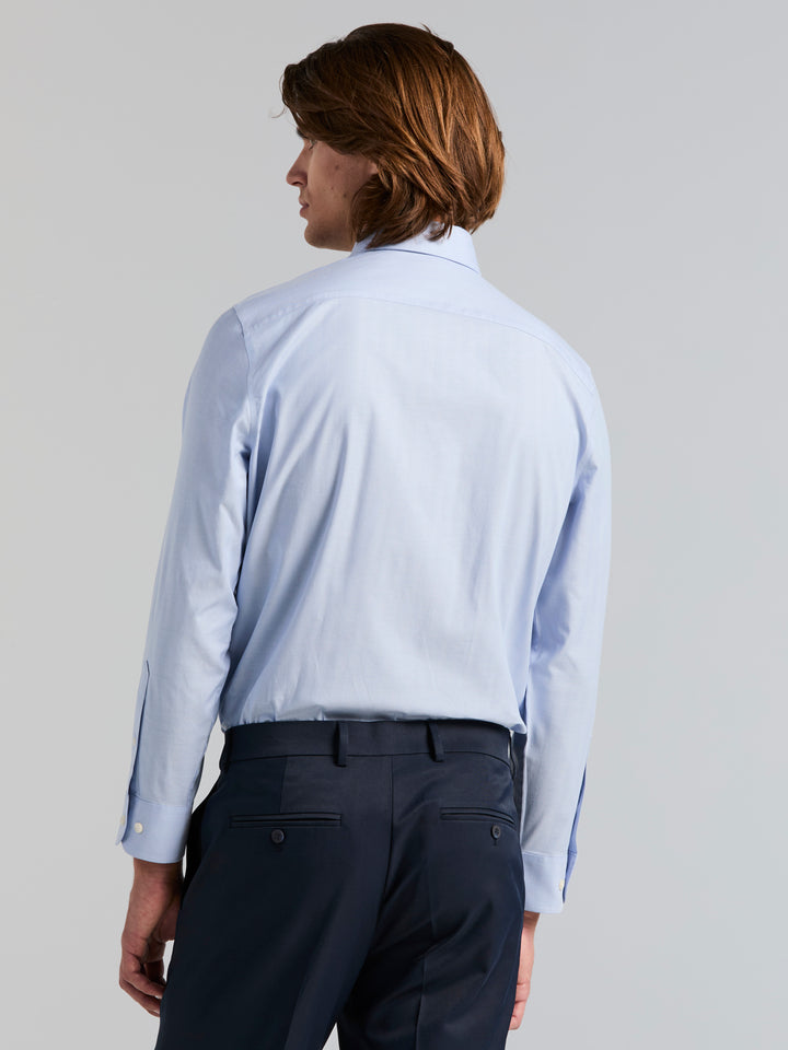 Cotton Herringbone Slim Fit Long Sleeve Dress Shirt (Bel Air Blue) 
