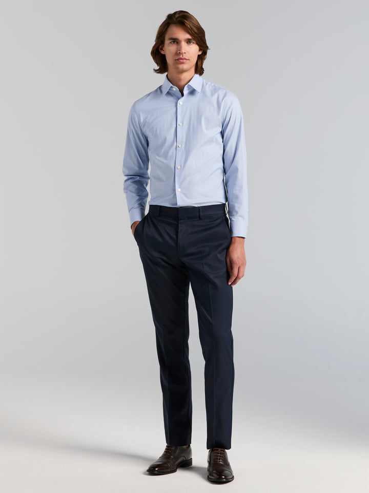 Cotton Herringbone Slim Fit Long Sleeve Dress Shirt (Bel Air Blue) 
