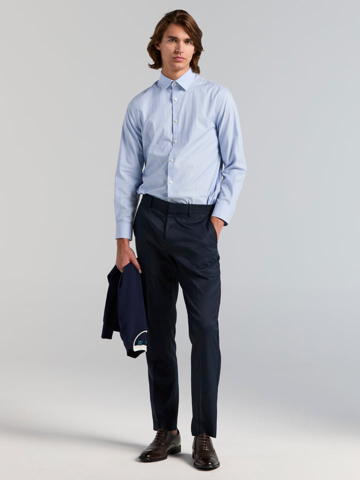 Cotton Herringbone Slim Fit Long Sleeve Dress Shirt (Bel Air Blue) 