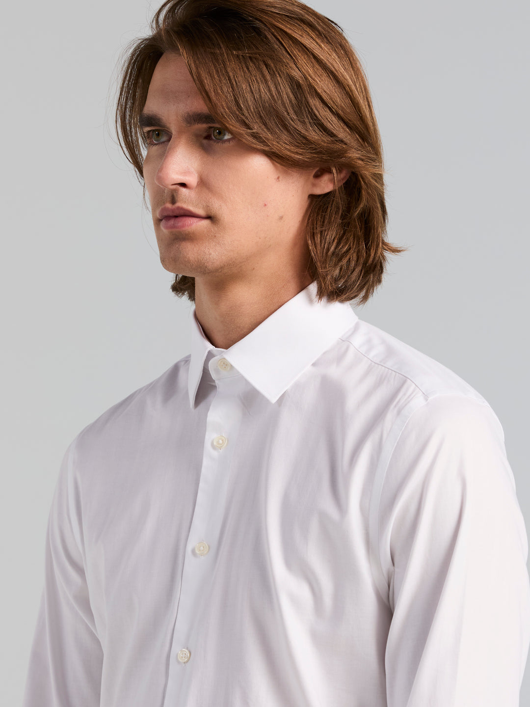 Cotton Herringbone Slim Fit Long Sleeve Dress Shirt (Bright White) 