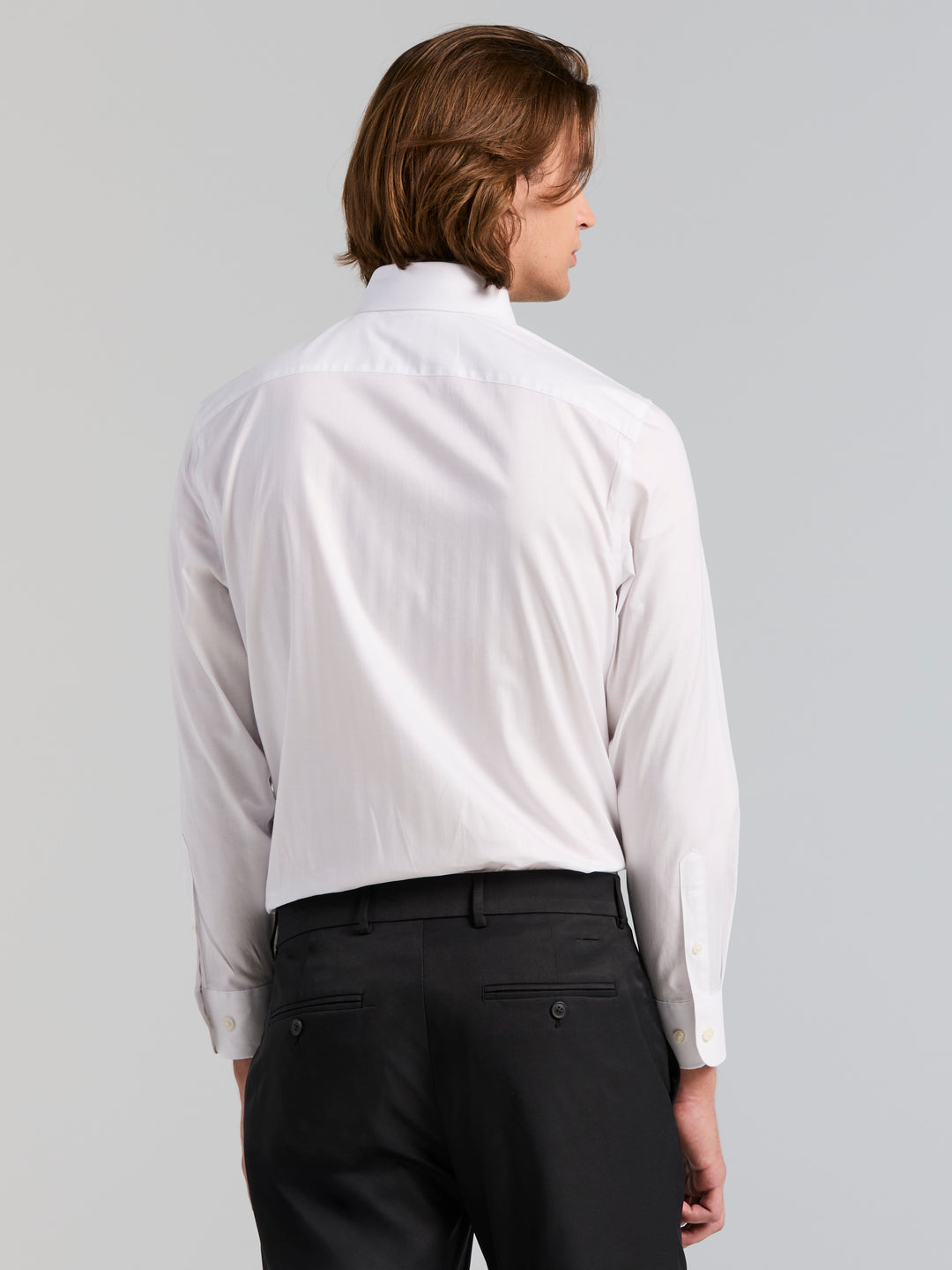 Cotton Herringbone Slim Fit Long Sleeve Dress Shirt (Bright White) 
