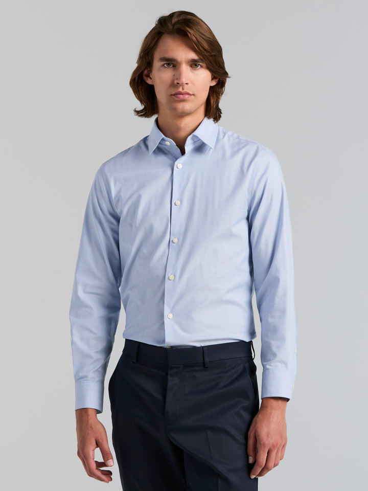 Cotton Herringbone Slim Fit Long Sleeve Dress Shirt (Bel Air Blue) 