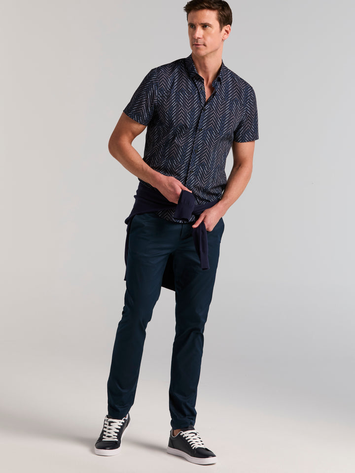 Slim Fit Plain weave Herringbone Square Print Shirt (Cadet) 