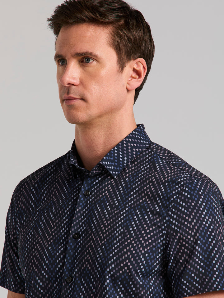 Slim Fit Plain weave Herringbone Square Print Shirt (Cadet) 