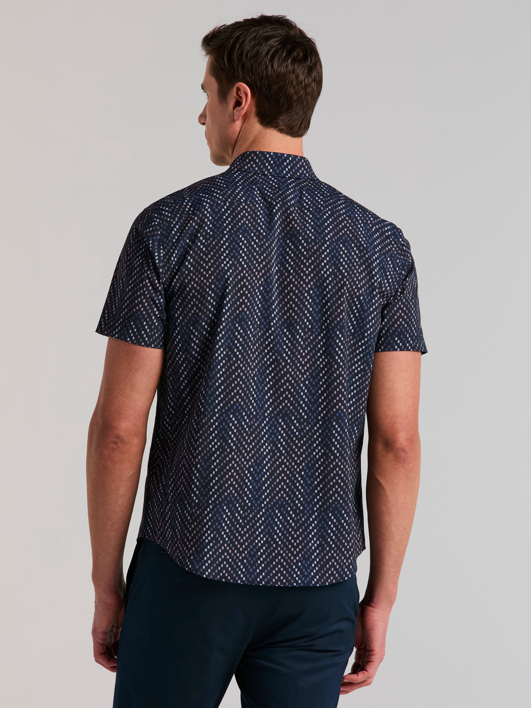 Slim Fit Plain weave Herringbone Square Print Shirt (Cadet) 