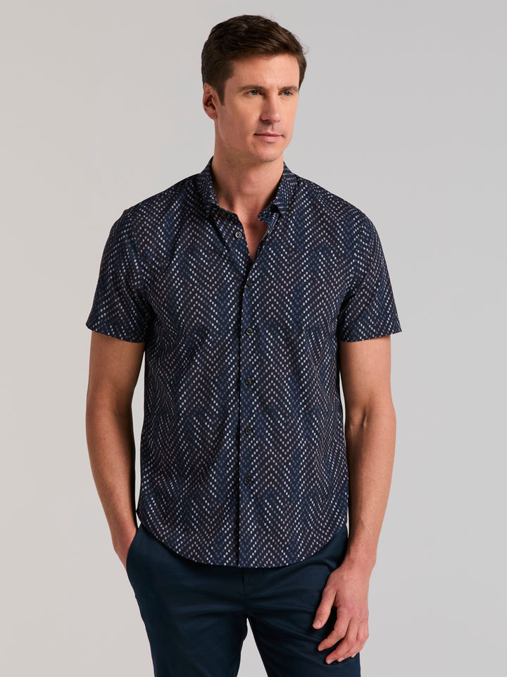 Slim Fit Plain weave Herringbone Square Print Shirt (Cadet) 