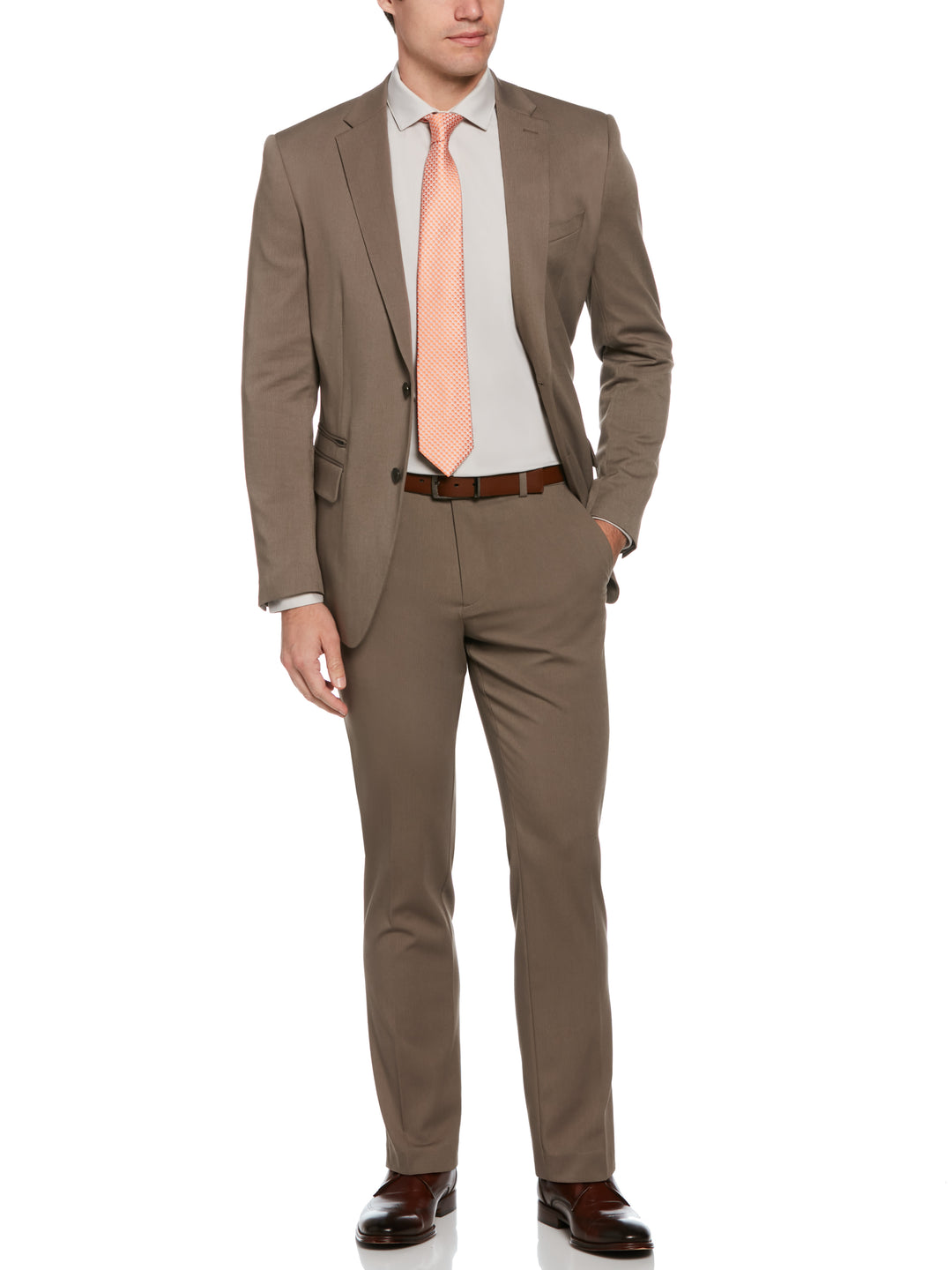 Slim Fit Herringbone Suit Jacket (Mushroom Grey) 