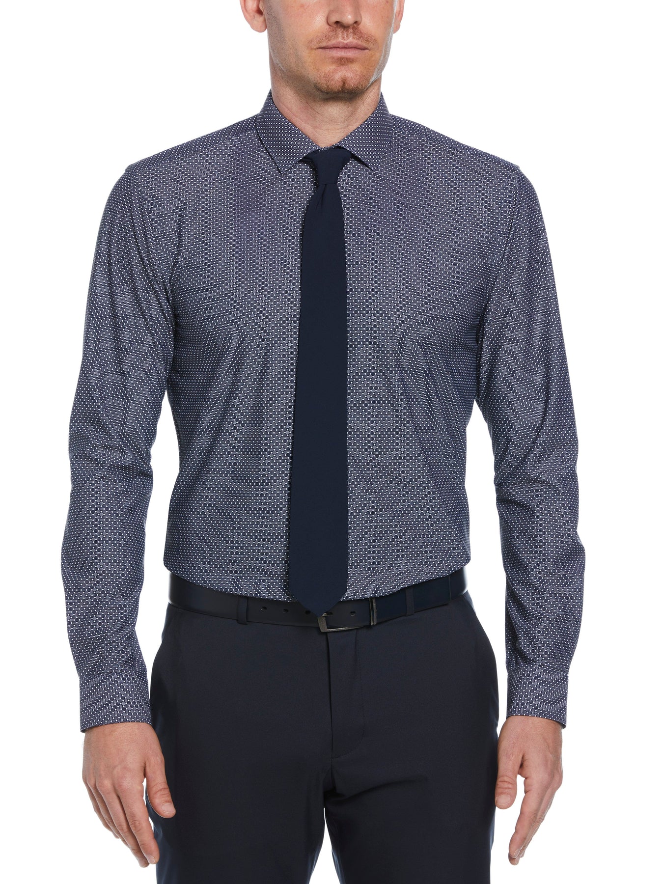 Slim Fit Knit Black and White Dot Dress Shirt – Perry Ellis