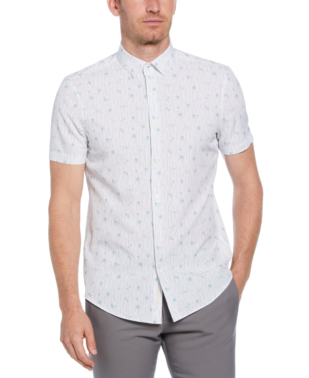 Line Floral Print Shirt (Bright White) 