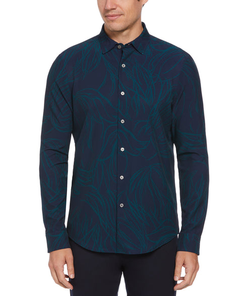 Slim Fit Line Print Shirt (Dark Sea) 