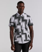 Slim Fit Linear Geo Print Shirt (Bright White) 
