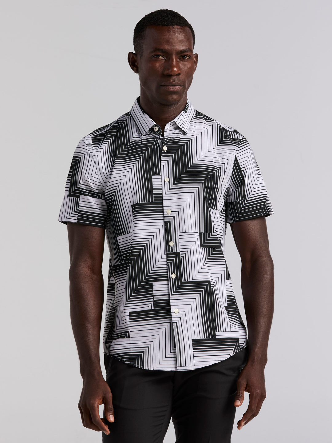 Slim Fit Linear Geo Print Shirt (Bright White) 