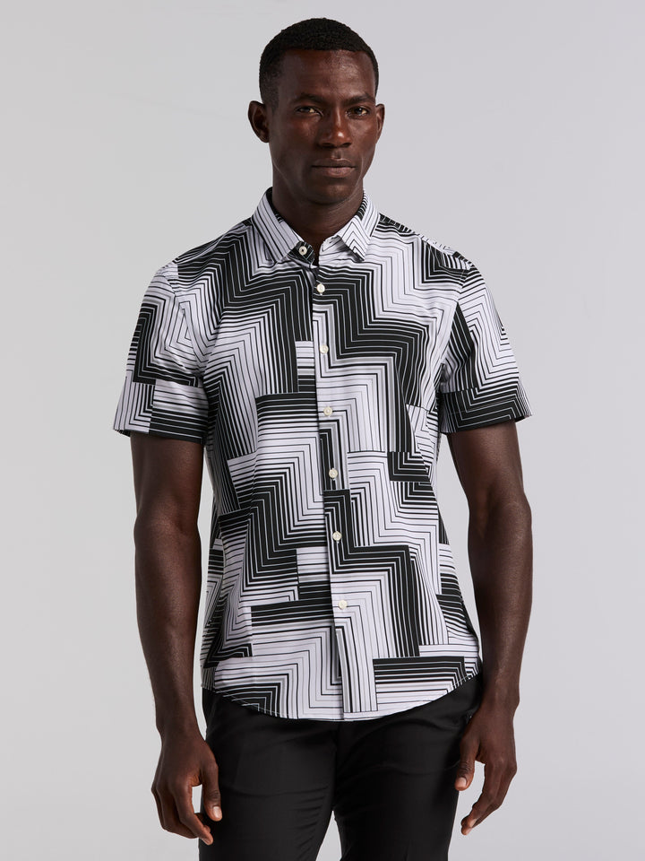 Slim Fit Linear Geo Print Shirt (Bright White) 