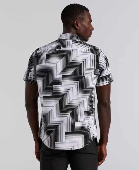Slim Fit Linear Geo Print Shirt (Bright White) 