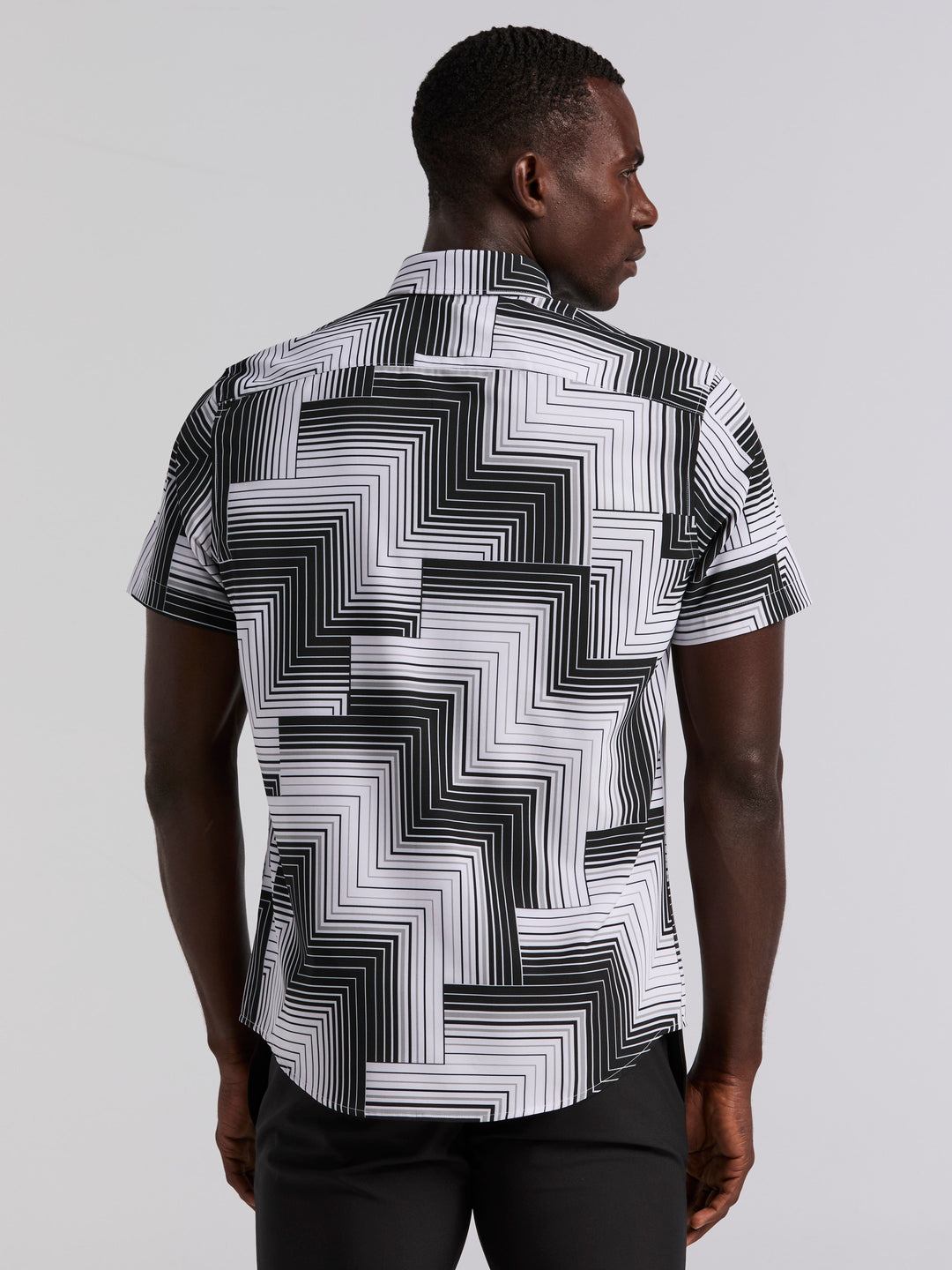 Slim Fit Linear Geo Print Shirt (Bright White) 