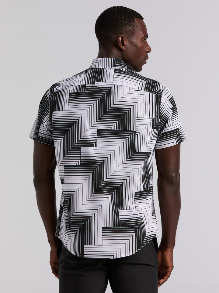 Slim Fit Linear Geo Print Shirt (Bright White) 