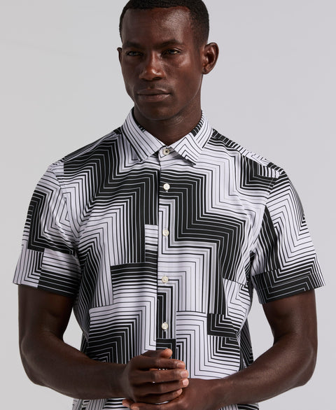 Slim Fit Linear Geo Print Shirt (Bright White) 