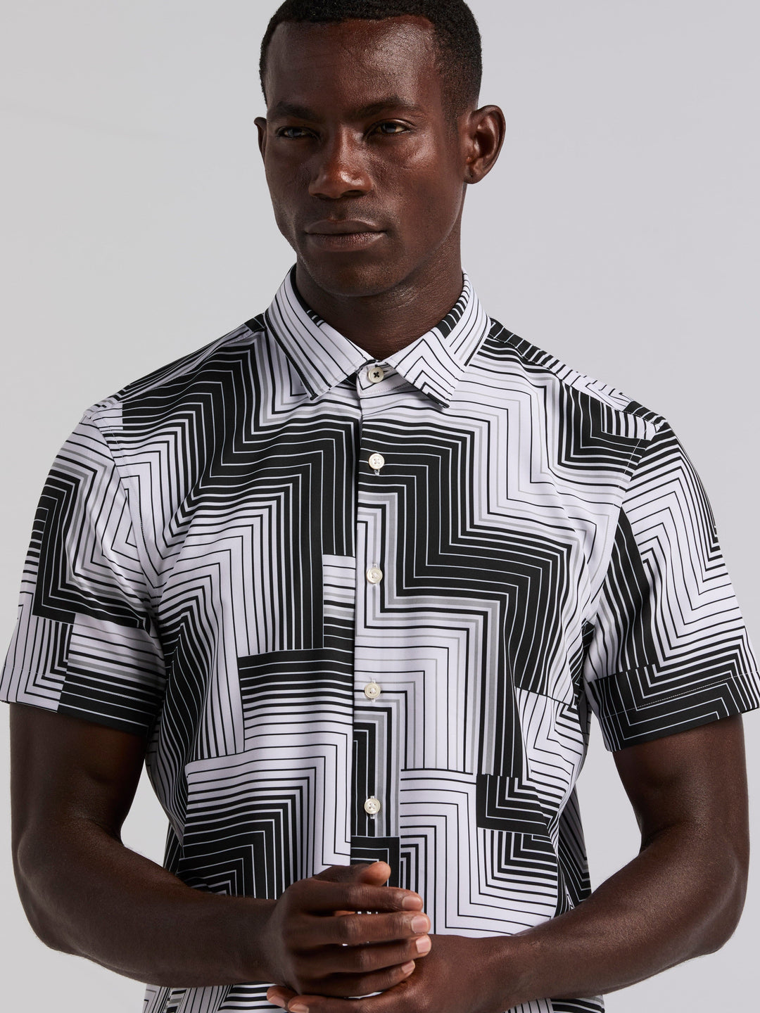 Slim Fit Linear Geo Print Shirt (Bright White) 