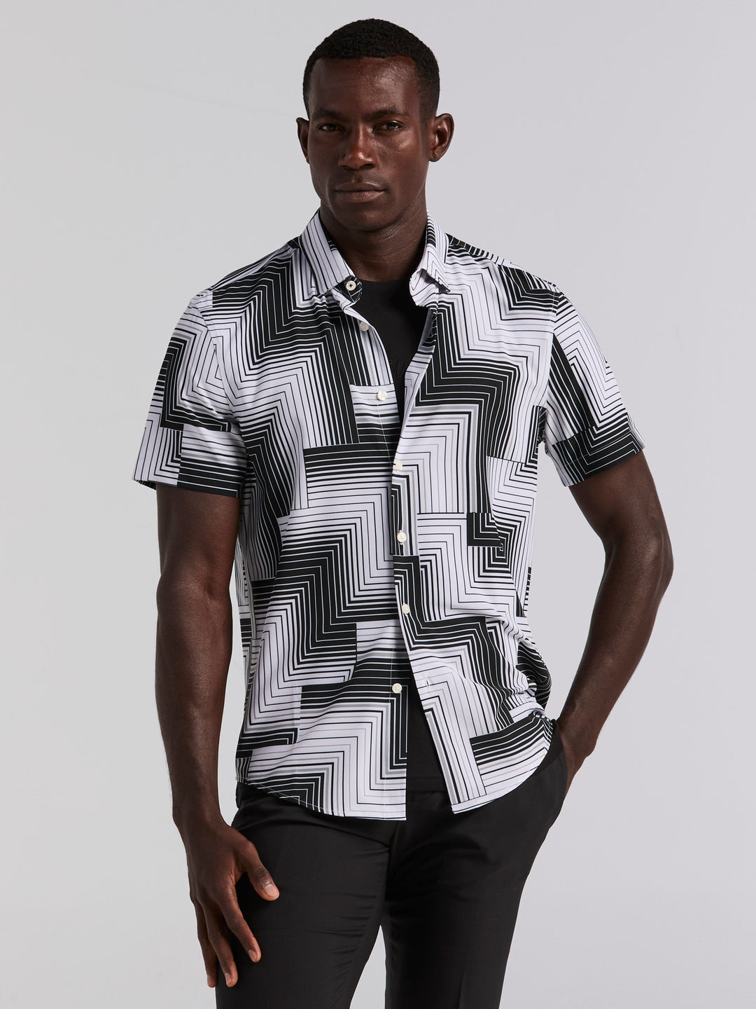 Slim Fit Linear Geo Print Shirt (Bright White) 