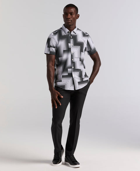 Slim Fit Linear Geo Print Shirt (Bright White) 