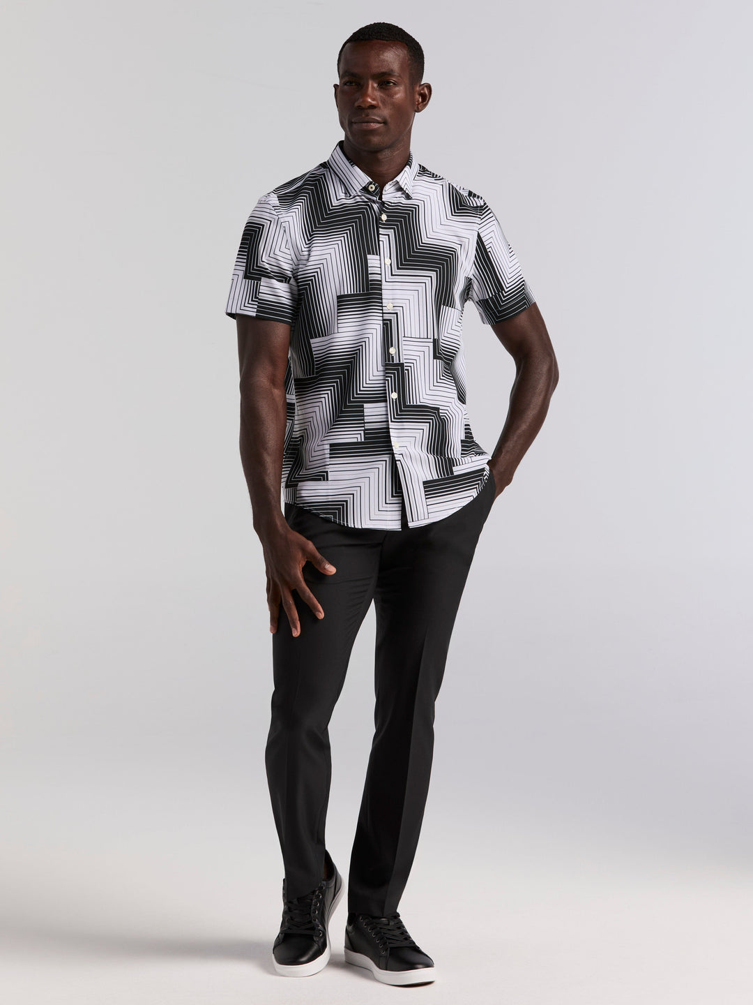 Slim Fit Linear Geo Print Shirt (Bright White) 