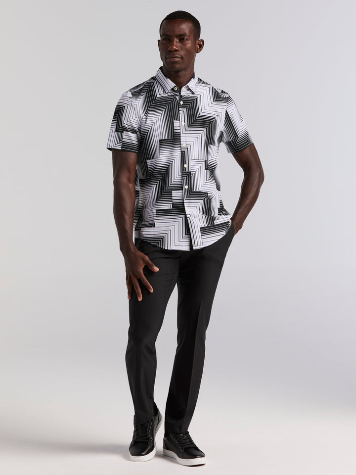 Slim Fit Linear Geo Print Shirt (Bright White) 