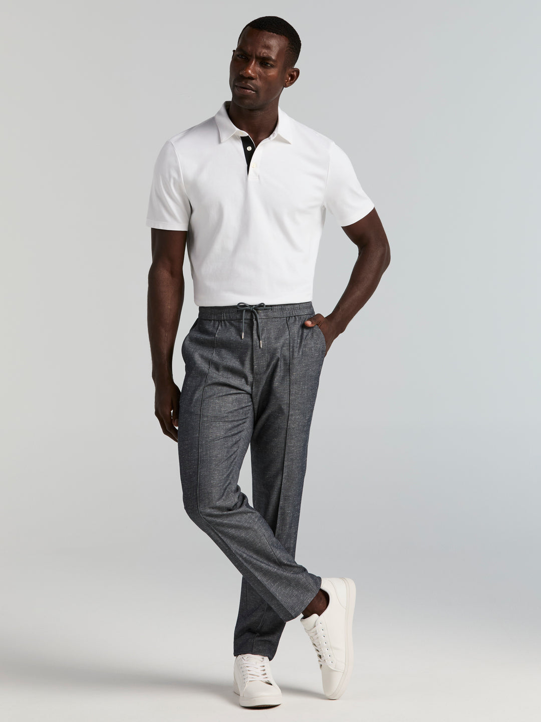 Slim Fit Linen Drawstring Pants (Dark Sapphire) 