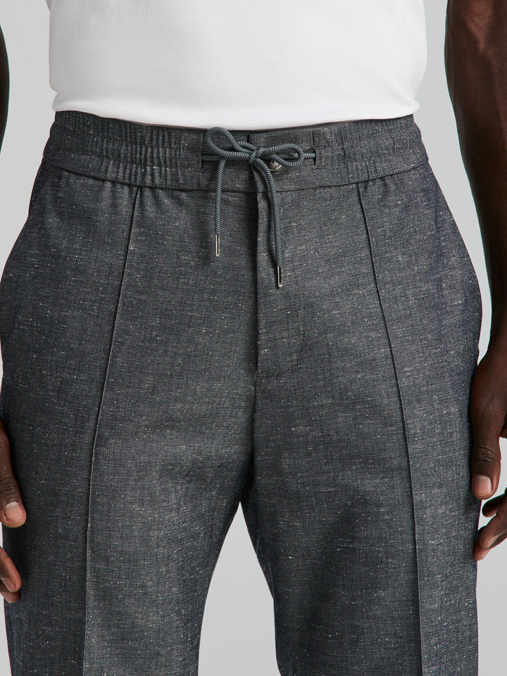 Slim Fit Linen Drawstring Pants (Dark Sapphire) 