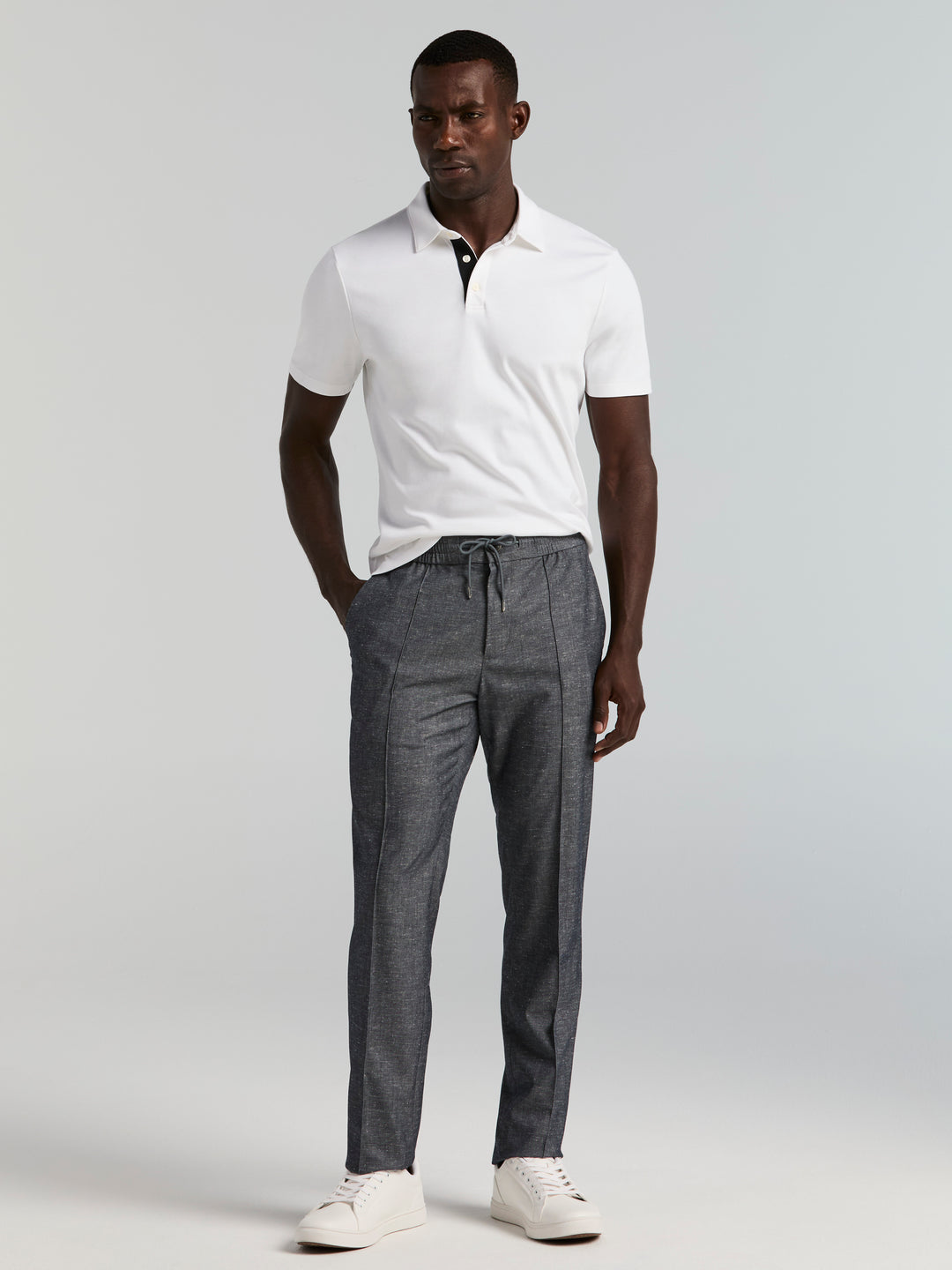 Slim Fit Linen Drawstring Pants (Dark Sapphire) 