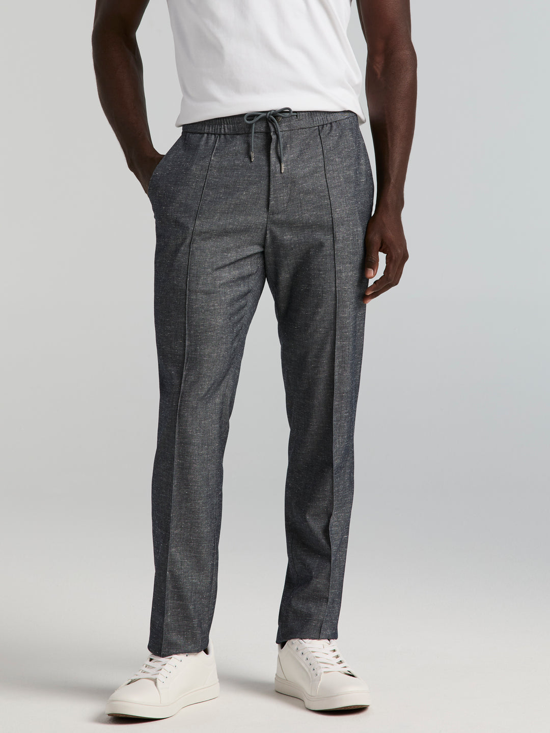 Slim Fit Linen Drawstring Pants (Dark Sapphire) 