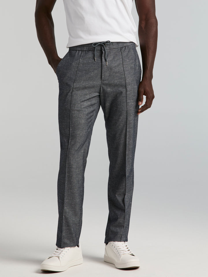 Slim Fit Linen Drawstring Pants (Dark Sapphire) 