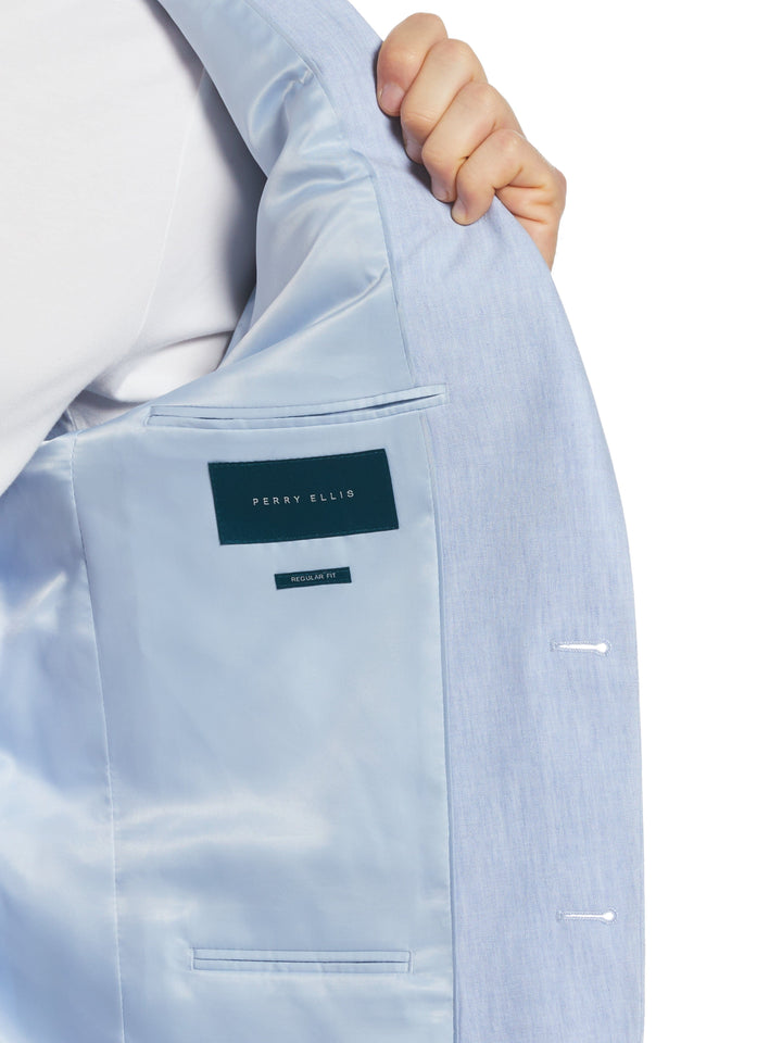 Blue Linen Blend Suit Jacket (Light Blue) 