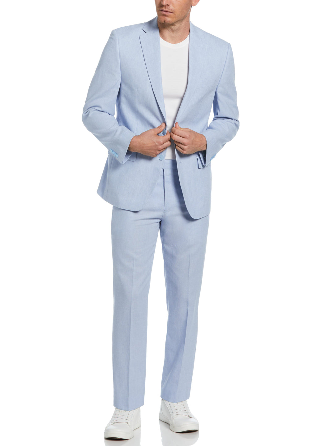 Blue Linen Blend Suit Jacket (Light Blue) 