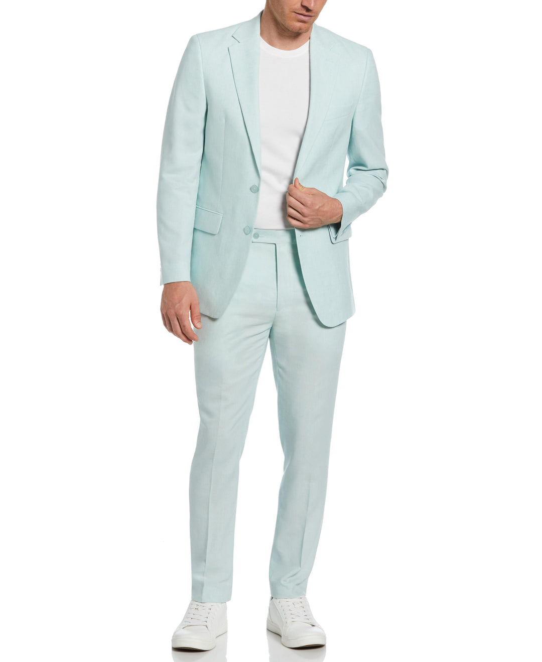 Green Linen Blend Suit Jacket (Light Green) 