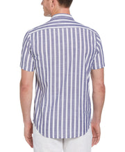 Linen-Like Thick Stripe Print Shirt (Navy) 