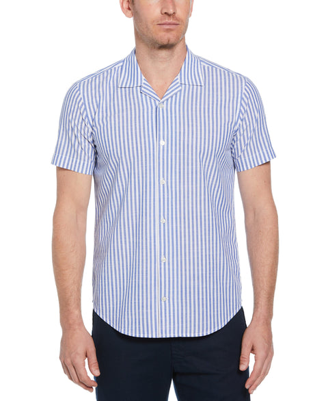 Linen-Like Thin Stripe Print Shirt (Lt. Blue) 