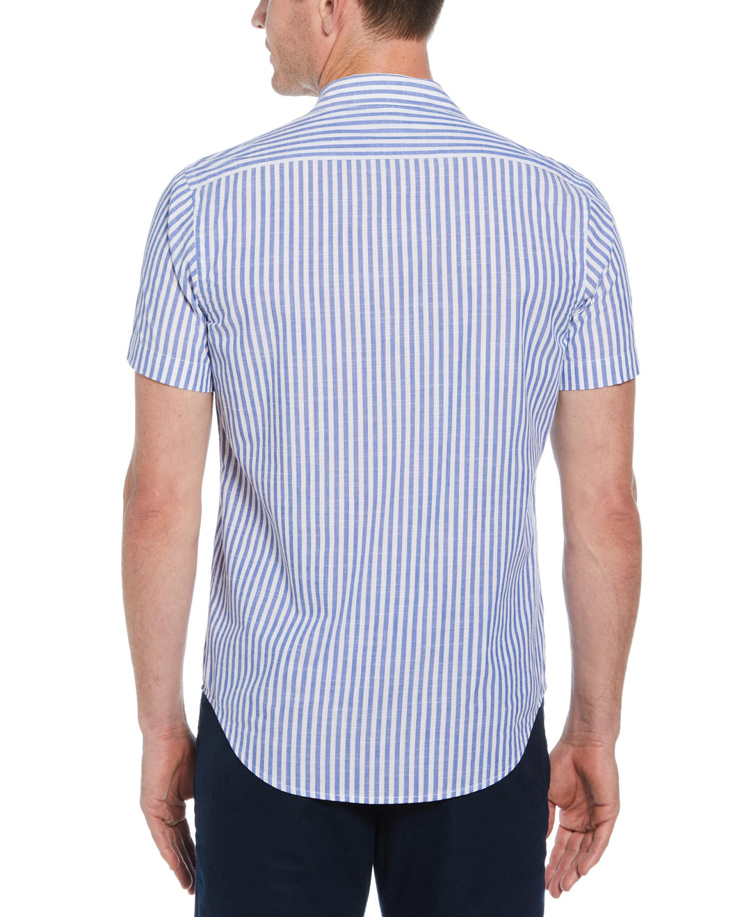 Linen-Like Thin Stripe Print Shirt (Lt. Blue) 