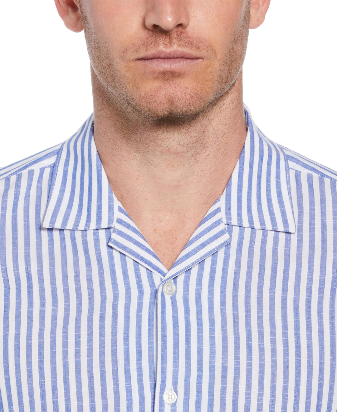 Linen-Like Thin Stripe Print Shirt (Lt. Blue) 
